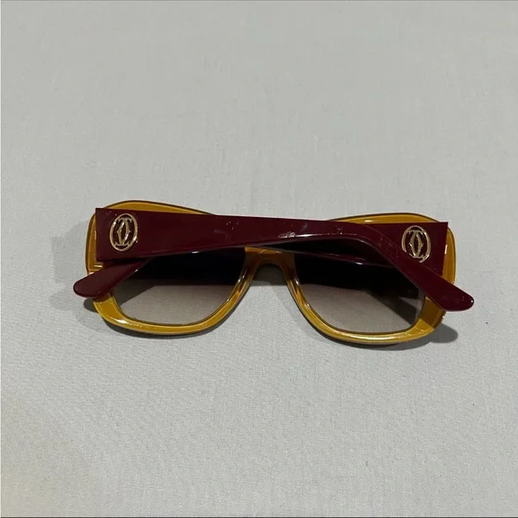 Cartier Paris Womens Maroon Yellow Outdoor Full Rim Cat-Eye Sunglasses 140mm Cartier CT0436S 004 Sunglasses Shiny Red - eye-oo.com main image 3